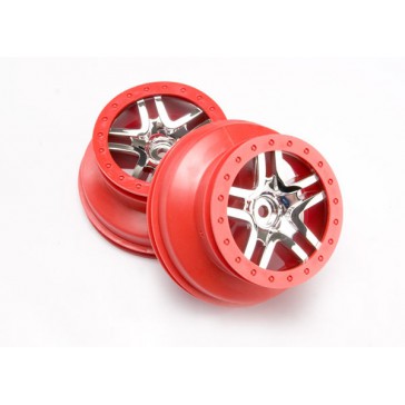 Wheels, SCT Split-Spoke, chrome, red beadlock style, dual pr