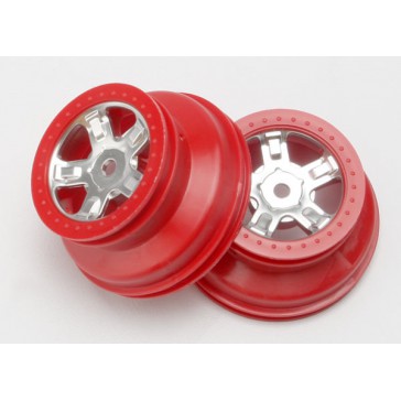 Wheels, SCT satin chrome, red beadlock style, dual profile (