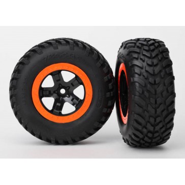 Tire & wheel assy, glued (SCT black, orange beadlock wheels,