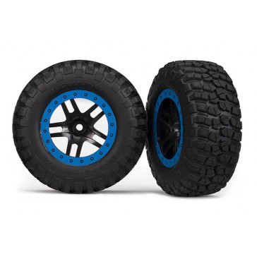 Tire & wheel assy, glued (SCT Split-Spoke, black, blue beadl