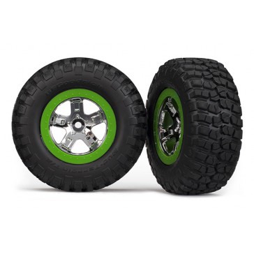 Tire & wheel assy, glued (SCT, chrome, green beadlock wheel,