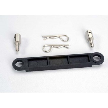 Battery hold-down plate (black)/ metal posts (2)/body clips