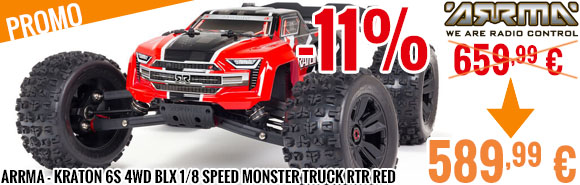 Soldes - Arrma - Kraton 6S 4WD BLX 1/8 Speed Monster Truck RTR Red