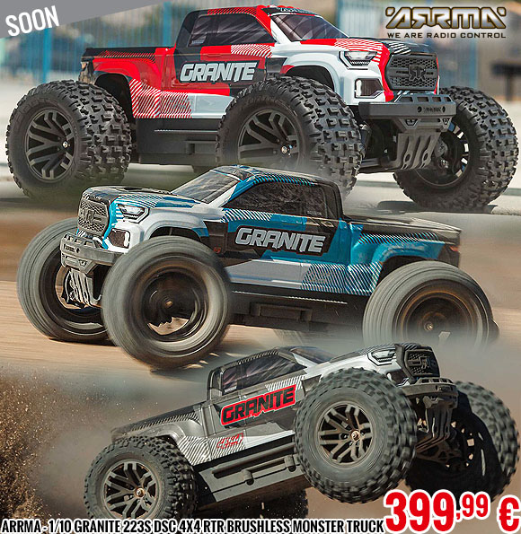 Soon - Arrma - 1/10 Granite 223S DSC 4X4 RTR Brushless Monster Truck