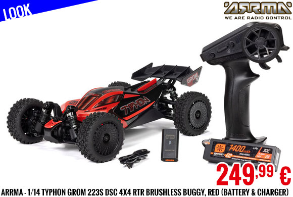 Look - Arrma - 1/14 Typhon Grom 223S DSC 4X4 RTR Brushless Buggy, red (Battery & Charger)