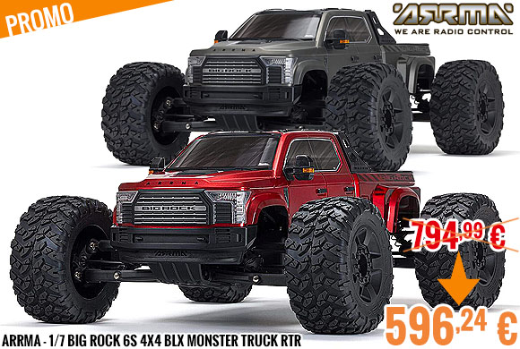 Soldes - Arrma - 1/7 Big Rock 6S 4X4 BLX Monster Truck RTR Gunmetal/Red