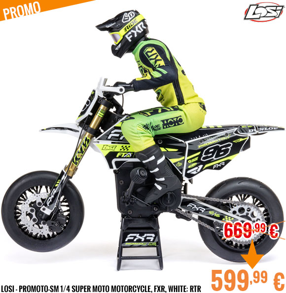 Soldes - Losi - Promoto-SM 1/4 Super Moto Motorcycle, FXR, White: RTR