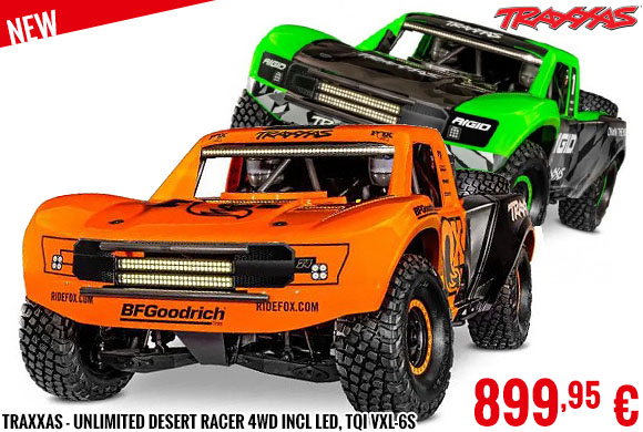New - Traxxas - Unlimited Desert Racer 4WD incl LED, TQi VXL-6S, Fox 1/RGD1