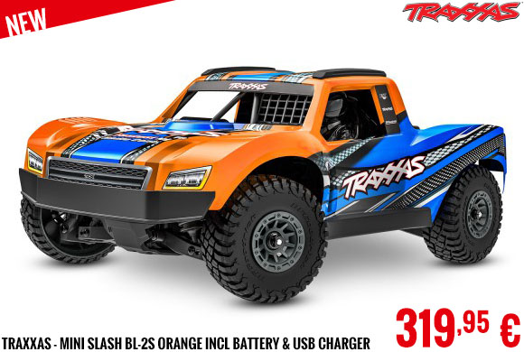 New - Traxxas - Mini Slash BL-2s Orange incl battery & USB charger