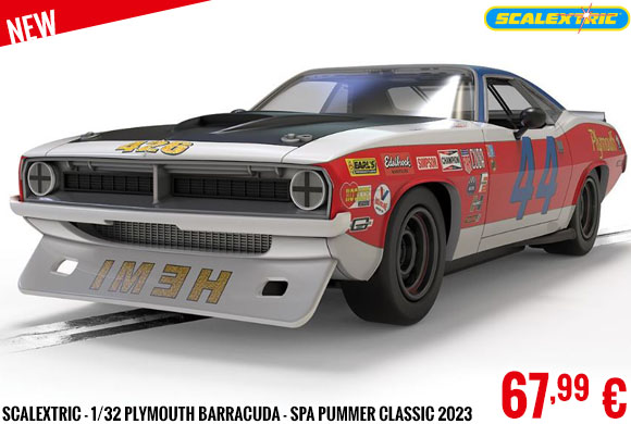New - Scalextric - 1/32 Plymouth Barracuda - Spa Pummer Classic 2023