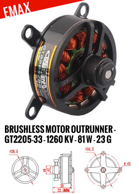 EMax Moteur Brushless outrunner - GT2205-33 (1260kv - 81w - 23g)